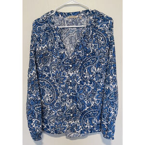 Soft Surroundings Celia Blouse Women’s 2X Blue Floral Paisley Peasant Tunic Top